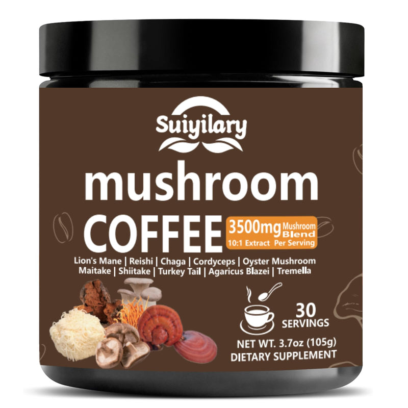 [Australia] - 10 Mushroom Coffee with Arabica w, Lion's Mane, Reishi, Mushroom Polysaccharides & More, 3500mg(10:1) Extract Instant Mushrooms Powder for Focus, Immunity Boost, Memory & Clarity - 30 Servings 3.7 Ounce (Pack of 1) 