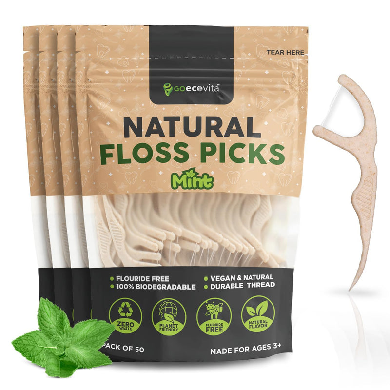 [Australia] - Biodegradable Floss Picks - Natural Straw Wheat Handle | Thin & Durable Thread for Tight Gaps! | Dental Flossers for Adults | Gentle on Gums & Teeth | Eco Friendly, Vegan, Natural (200 Pack, Mint) 200 Count (Pack of 1) 