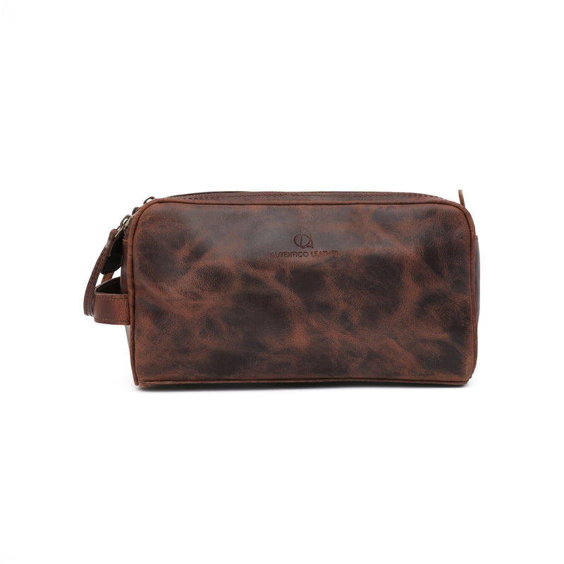 Toiletry Bag for Men – Genuine Leather Dopp Kit, Travel Organizer for Grooming Essentials, Large Shaving Kit Pouch, Durable Dark Brown Gift for Men