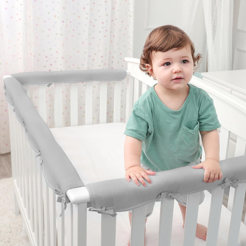 [Australia] - Gray 3pcs New Teething Edge Crib Rail Cover&Corner Guard Coverage Straps,Reversible Guardrail Cover Protector for Boys Girls(1 Long 2 Short) 3-Piece Set Grey 