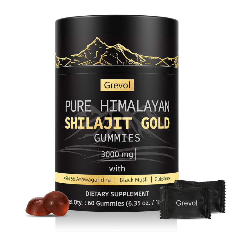 [Australia] - Pure Himalayan Shilajit Gummies: Gold Grade Shilajit Riched with Ashwagandha Fulvic Acid & 85+ Trace Minerals - No Added Sugar - Individually Wrapped - for Men & Women - 60 Gummy 60 Count (Pack of 1) 