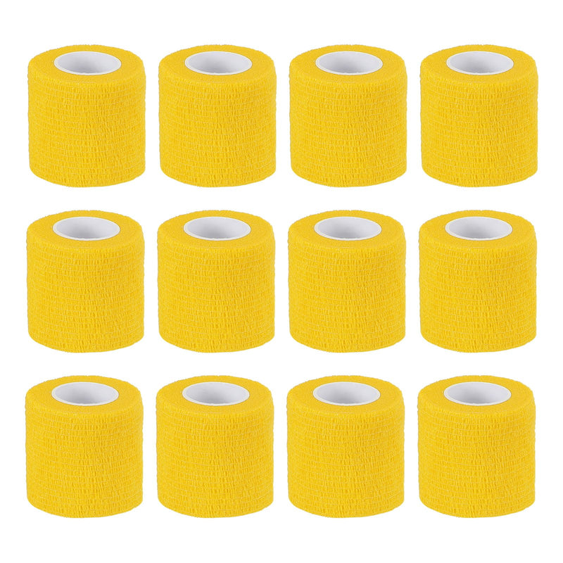PATIKIL 2" x 177" Self Adhesive Bandage Wrap, 12 Pcs Elastic Self Breathable Self Adherent Wrap Tape for Stretch Athletic Sports Wrist Ankle Outdoor Tape, Yellow