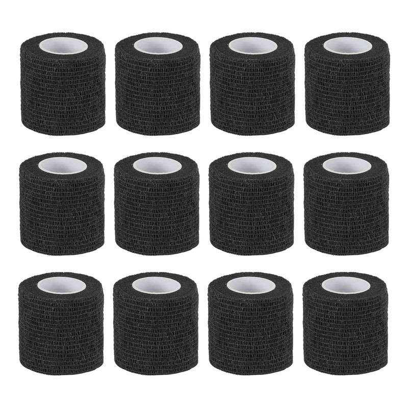 PATIKIL 2" x 177" Self Adhesive Bandage Wrap, 12 Pcs Elastic Self Breathable Self Adherent Wrap Tape for Stretch Athletic Sports Wrist Ankle Outdoor Tape, Black