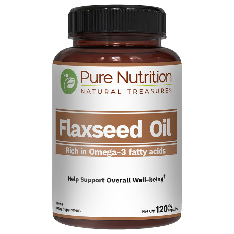 [Australia] - Pure Nutrition Flaxseed Oil 1000mg with Omega 3 6 9 I 120 Veg Caps | Naturally Providing 500mg Alpha-Linolenic, 134 mg Linoleic, and 188mg Oleic Acid. 