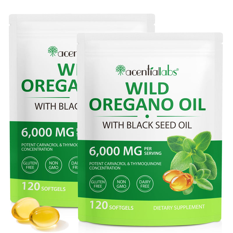 [Australia] - Oil of Oregano Softgels 6000mg, 2 in 1 Formulated with Black Seed Oil 200mg, Immune Support, Oregano Oil Capsules Organic, Natural Defense Supplement, Non-GMO, Easy to Swallow, 240 Softgels 120 Count (Pack of 2) 