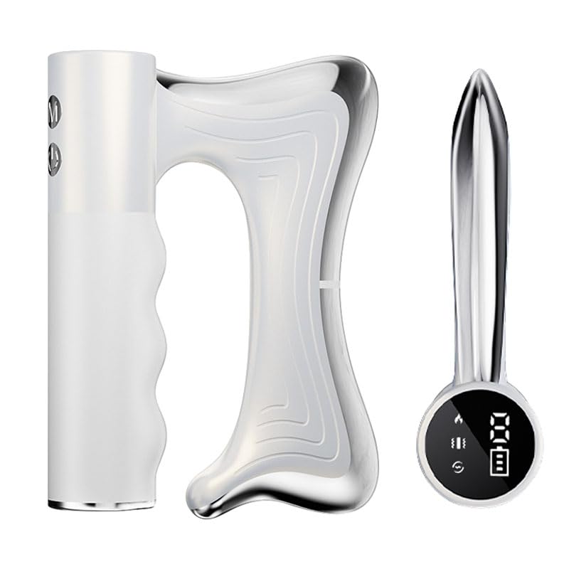 [Australia] - OTBK Heated Gua Sha Tool — Portable Muscle Relaxation Therapy Device. Features Vibration, Heat Therapy, and microcurrent. Electrothermal Fascia Cutter-white 