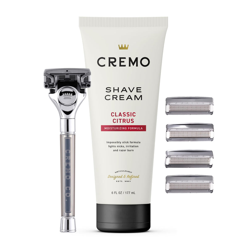 [Australia] - Cremo Original Shave Gift Set for Men, includes Impossibly-Slick 6 oz Shaving Cream, Chrome Barber Grade Razors for Men and four Razor Blades Refills 