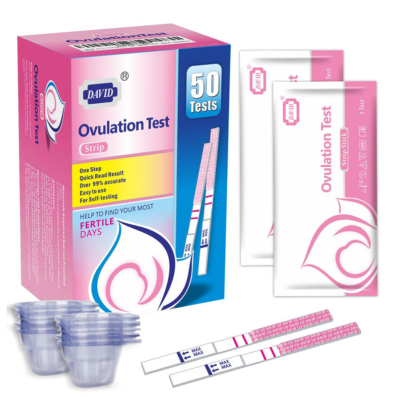 [Australia] - DAVID Ovulation Test Strips, 50 LH Ovulation Predictor Kit with 50 Urine Cups, Accurate Fast Result High Sensitivity Home Test Fertility Test for Women 