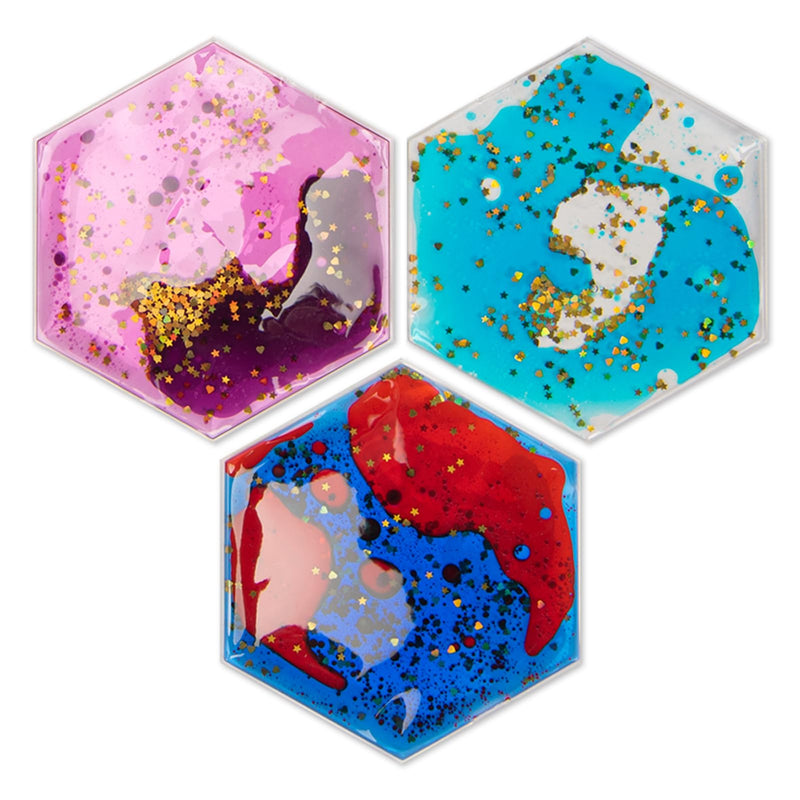 [Australia] - Art3d Hexagon Sensory Fidget Liquid Motion Tiles for Kids, Toddler, Teens - Interactive Soft Gel Liquid Play Mats for Home, Schools, Playrooms, Multi-Pack of 3 Tiles 3 √ó 5.1" Multicoloured - Style 4 
