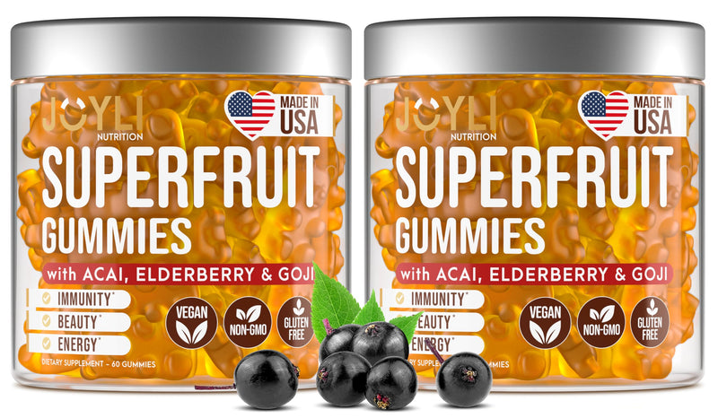 2 Pack - Multivitamin Fruit Gummies Vitamins A, C, D & E for Adults and Kids - Superfruit Gummy for Women&Men with Goji, Elderberry - Supports Immunity, Digestion&Energy - 60 Chewable Veggie Gummies 60 Count (Pack of 2)