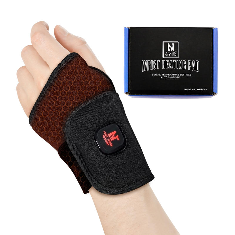 [Australia] - Aroma Season Heated Wrist Wrap, Carpal Tunnel Relief Heating Pad Cordless, Heating Wrist Hand Wrap Brace, De Quervain‘s Tenosynovitis Brace 3000 mAh Rechargeable Battery (Black) 