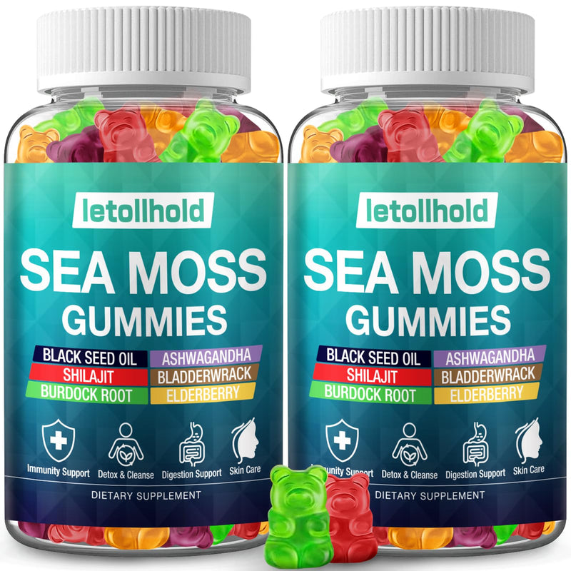 Sea Moss Gummies - Irish Sea Moss Gummies Advanced for Adults with Ashwagandha Bladderwrack & Burdock Root for Supports Immune，Energy - 60 Vegan Gummy,2PCS 60 Count (Pack of 2)