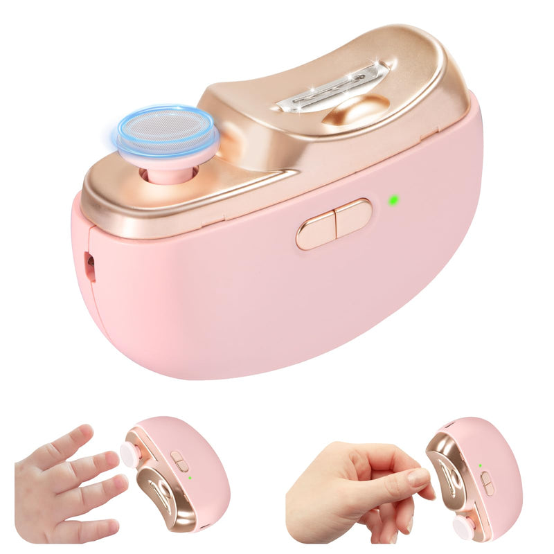 [Australia] - Electric Nail Clipper & Baby Nail Trimmer Polisher 3 in 1 (Not for Toenail) with Nail Scraps Storage, LED Light, 2 Speeds, Rechargeable Fingernail Clipper for Baby, Adults, Seniors, Pink Whitpink 
