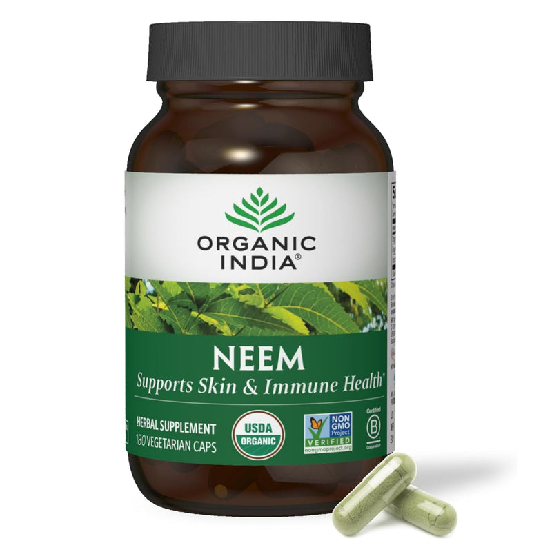 [Australia] - ORGANIC INDIA Neem Leaf Capsules, Herbal Supplement - Supports Skin, Immune, & Liver Health, Detox, Vegan, Gluten-Free, USDA Certified Organic - 180 Capsules 180 Count (Pack of 1) 