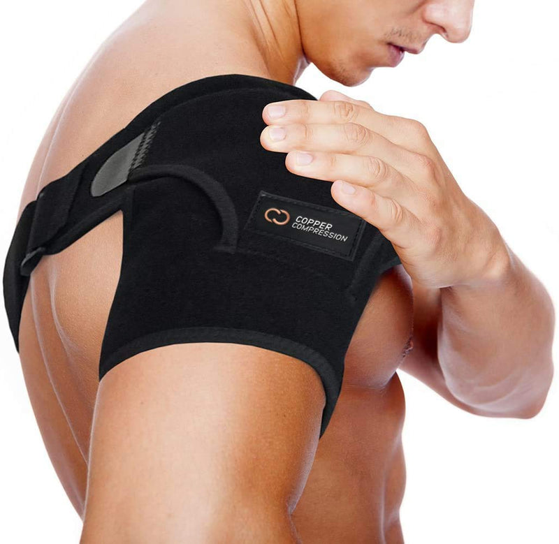 Copper Compression Recovery Shoulder Brace - Immobilizer for Torn Rotator Cuff, AC Joint Pain Relief, Dislocation, Arm Stability, Injuries, Tears - Adjustable Fits Men, Women - Black Plus Size - L/XL Large-X-Large