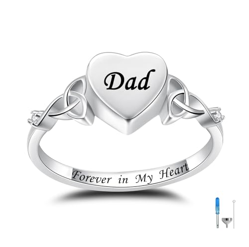 Heart Cremation Ring 925 Sterling Silver Pet Memorial Forever Loved Dad 8