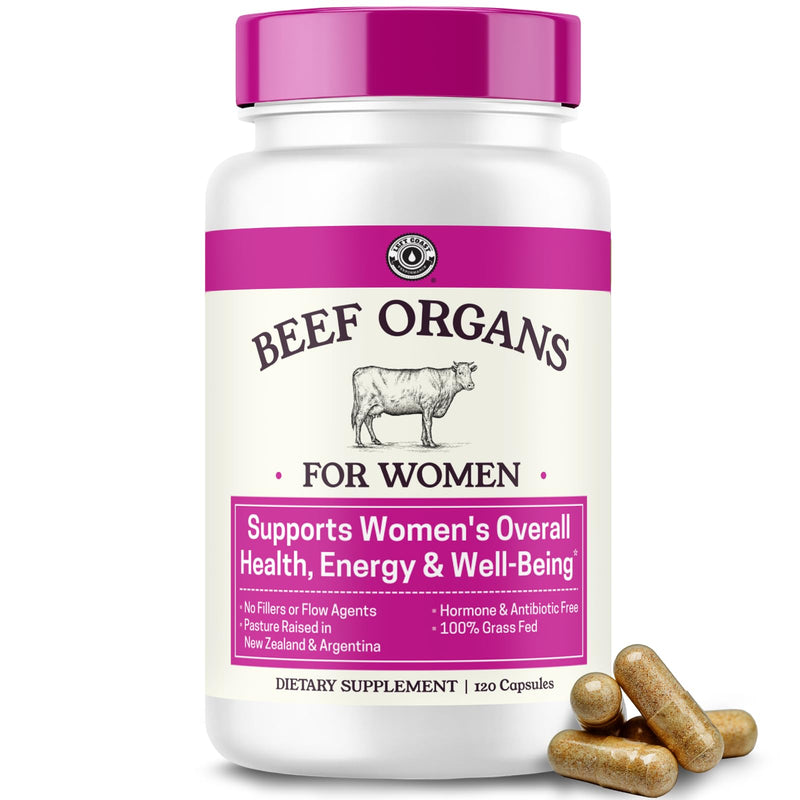 Beef Organ Supplement for Women, 120 Capsules | Beef Liver, Kidney, Heart and Uterus Tissue - Supports Women's Energy & Health - Grass Fed, Pasture Raised, 3rd Party Tested