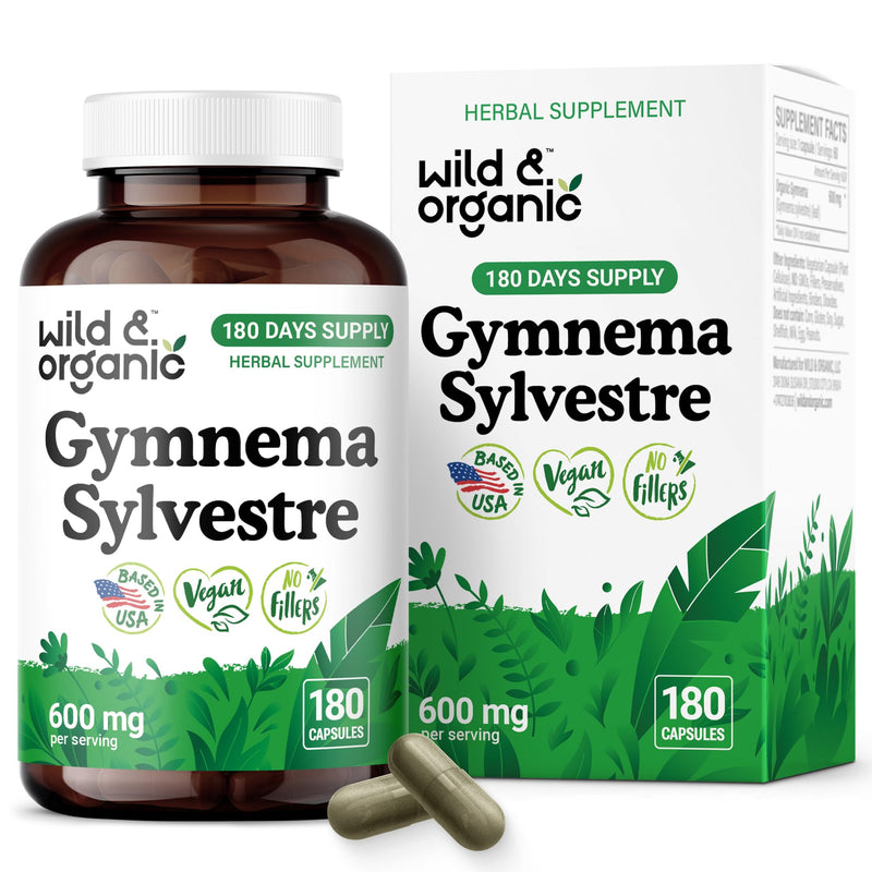 [Australia] - Wild & Organic Gymnema Sylvestre Capsules 600 mg - Overall Support - Natural Gymnema Supplement - Gurmar Herb Powder - 180 Days of Supply - Vegan, No Fillers, Non-GMO - 180 Count 
