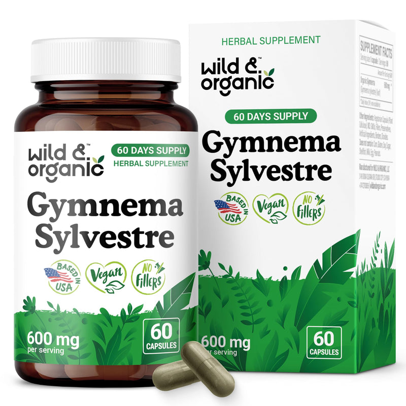 [Australia] - Wild & Organic Gymnema Sylvestre Capsules 600 mg - Overall Support - Gymnema Sylvestre Supplements - Gurmar Leaf Powder - 60 Days of Supply - Vegan, No Fillers, Non-GMO - 60 Count 