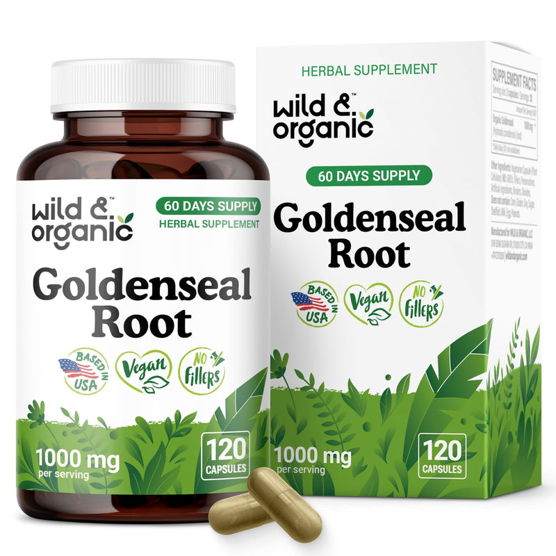 [Australia] - Wild & Organic Goldenseal Root Capsules 1000mg - Immune & Lung Support - 120 Goldenseal Powder Capsules - 2 Month Supply - Vegan, No Fillers, Non-GMO 