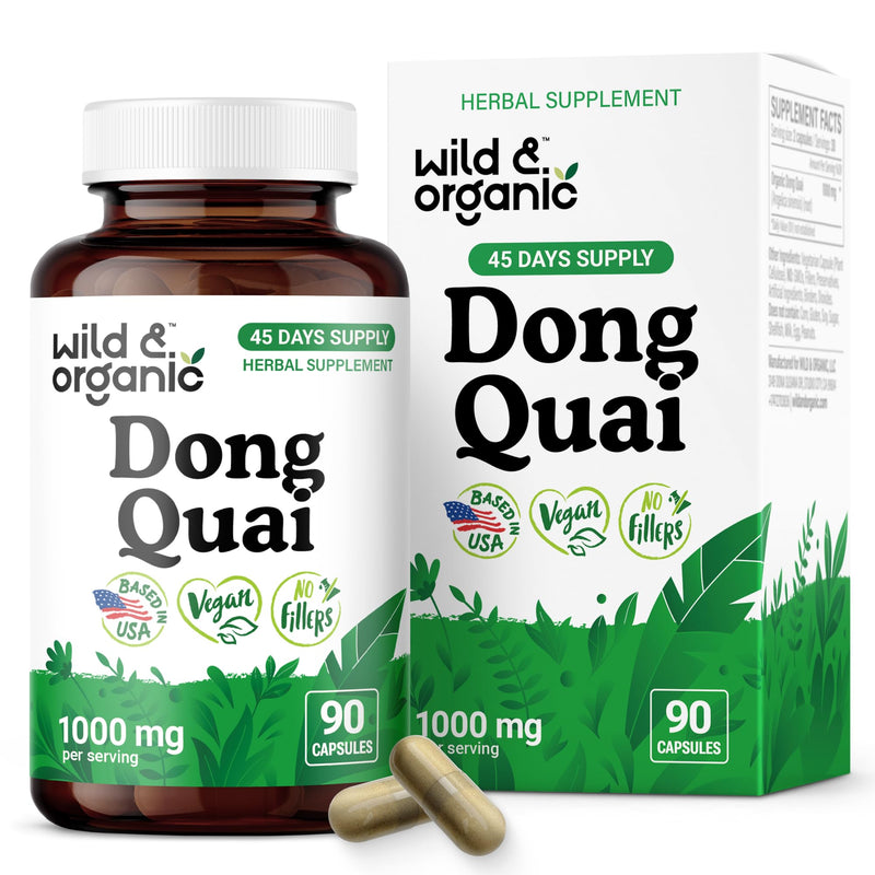 [Australia] - Wild & Organic Dong Quai Capsules for Women - 1000 mg per Serving - Dong Quai Root Supplement - 45-Day Supply - Traditional Angelica Sinensis - Non-GMO, Vegan, Gluten-Free - 90 Count 