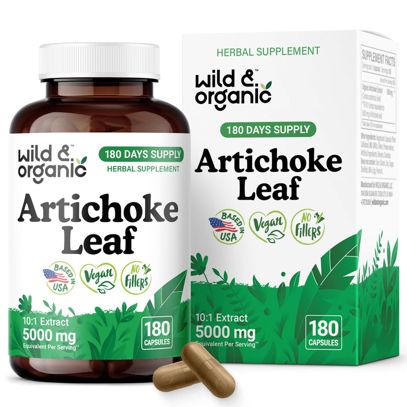 [Australia] - Wild & Organic Artichoke Extract Capsules 500 mg - Liver & Digestive Support - Artichoke Supplement - Cynara Scolymus Leaf Powder - Vegan, No Fillers, Non-GMO - 180 Count 