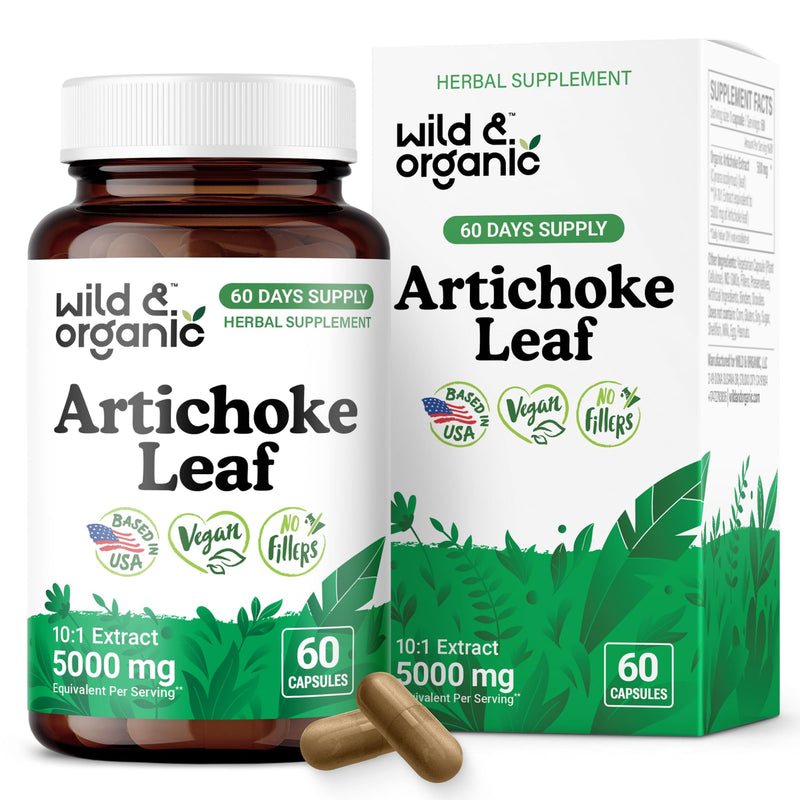 [Australia] - Wild & Organic Artichoke Extract Capsules 500 mg - Liver & Digestive Support - Artichoke Leaf Extract Supplement - Cynara Scolymus Leaf Powder - Vegan, No Fillers, Non-GMO - 60 Count 