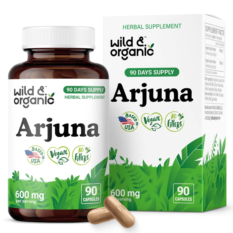 [Australia] - Wild & Organic Arjuna Capsules - Overall Support - Arjuna Bark Powder Supplement - 90 Herbal Capsules - 90 Days of Supply - Terminalia Bark & Leaf Extract - Vegan, No Fillers, Non-GMO 