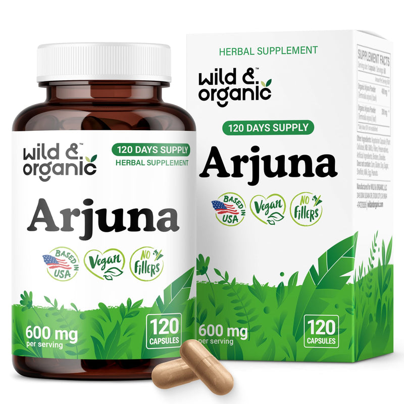[Australia] - Wild & Organic Arjuna Bark Capsules - Overall Support - Arjuna Powder Supplement - 120 Herbal Capsules - 4-Month Supply - Terminalia Bark & Leaf Extract - Vegan, No Fillers, Non-GMO 