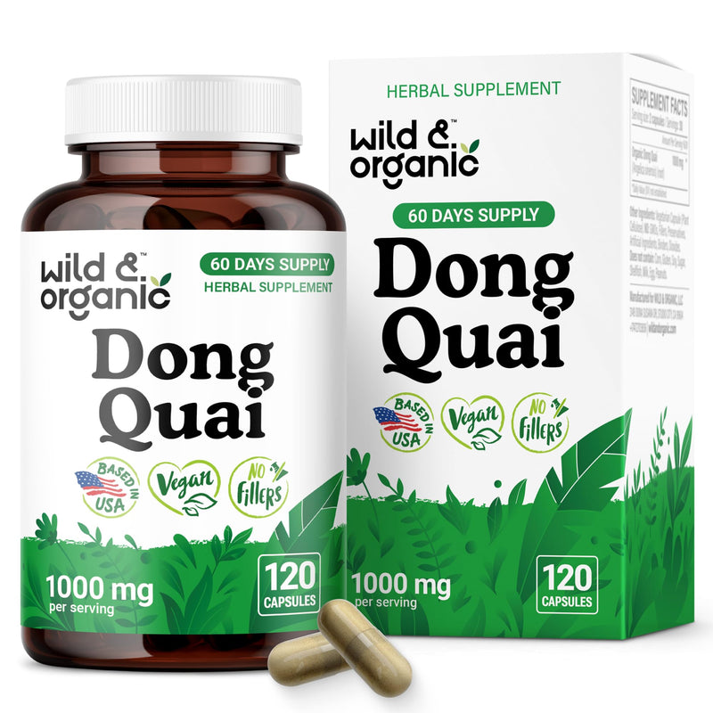 [Australia] - Wild & Organic Dong Quai Capsules for Women - 1000 mg per Serving - Pure Dong Quai Supplement - Angelica Root Herb - 60-Day Supply - Non-GMO, Vegan, Gluten-Free - 120 Count 