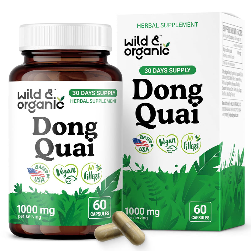 [Australia] - Wild & Organic Dong Quai Capsules for Women - 1000 mg per Serving - Dong Quai Root Supplement - 30-Day Supply - Traditional Angelica Sinensis - Non-GMO, Vegan - 60 Count 