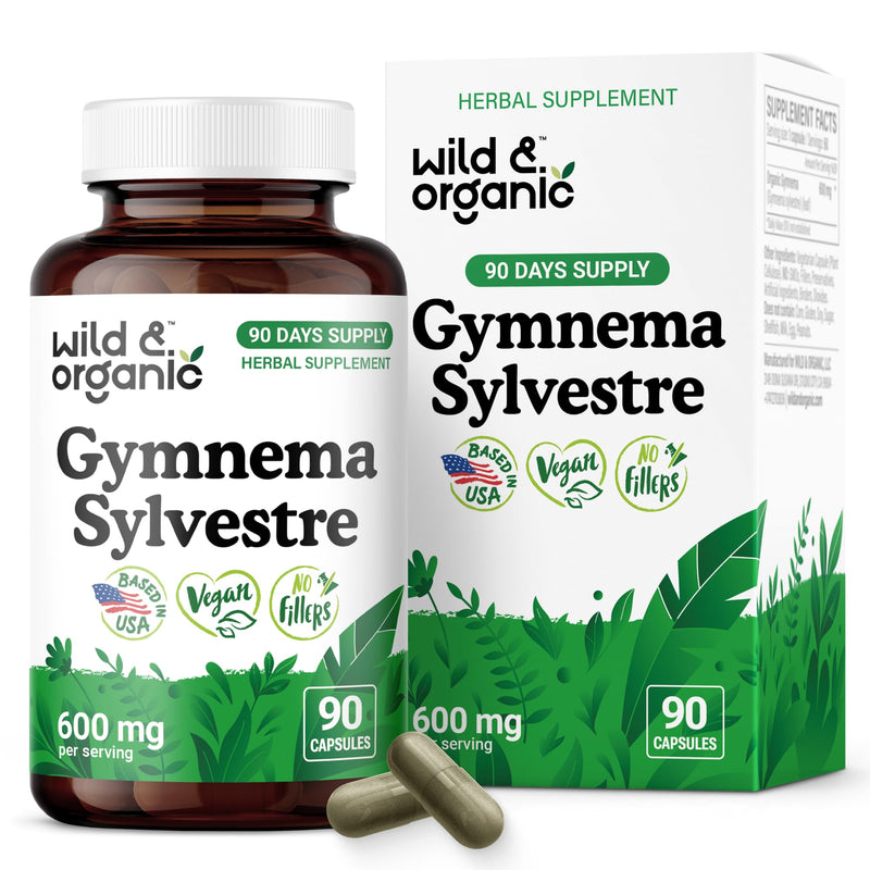 [Australia] - Wild & Organic Gymnema Sylvestre Capsules 600 mg - Overall Support - Gymnema Sylvestre Supplements - Gurmar Leaf Powder - 90 Days of Supply - Vegan, No Fillers, Non-GMO - 90 Count 