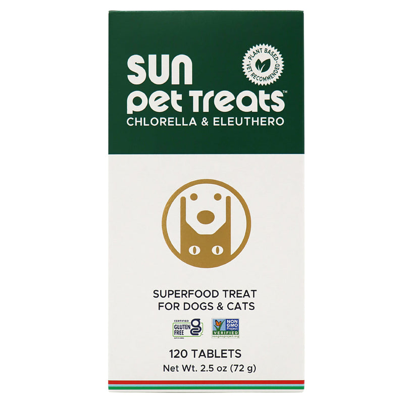 Sun Chlorella Sun Pet Treats Green Superfood Cat & Dog Supplement - Chlorophyll Eleuthero & Lecithin, Minerals, Antioxidants & Vitamins for Dogs & Cats - Immune Defense, Skin & Gut Health - 120 Bites - PawsPlanet Australia