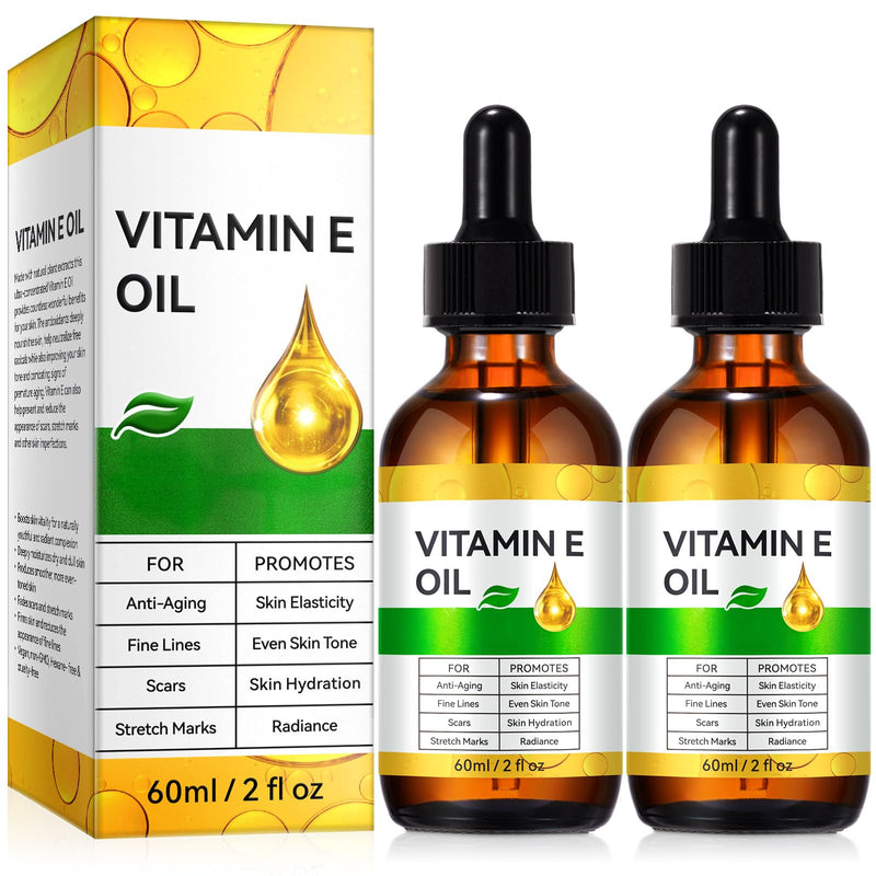Vitamin E Oil for Face and Skin - Ultra Concentrated Pure Vitamin E Oil for Deep Moisturizing, Hair Care 2 Packs