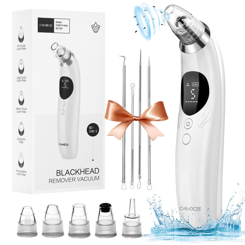 Blackhead Remover Pore Vacuum, Upgraded Black Head Remover for Face, Electric Acne Comedone Whitehead Extractor Tools-5 Suction Power, 5 Probes, USB Rechargeable Pimple Popper Tool Kit White