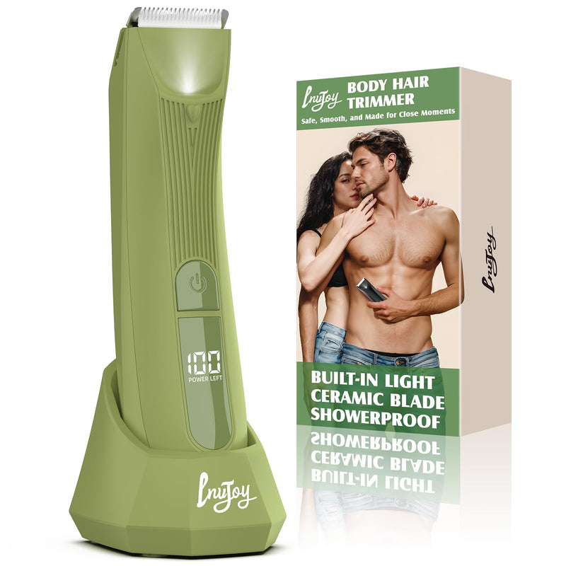 [Australia] - INVJOY Pubic Hair Trimmer for Men Women, Electric Body Shaver w/Light for Balls Groin, Bikini Trimmer No Nick, No Cut, No Razor Burn, Waterproof Personal Groomer for Private Area Grooming Green 