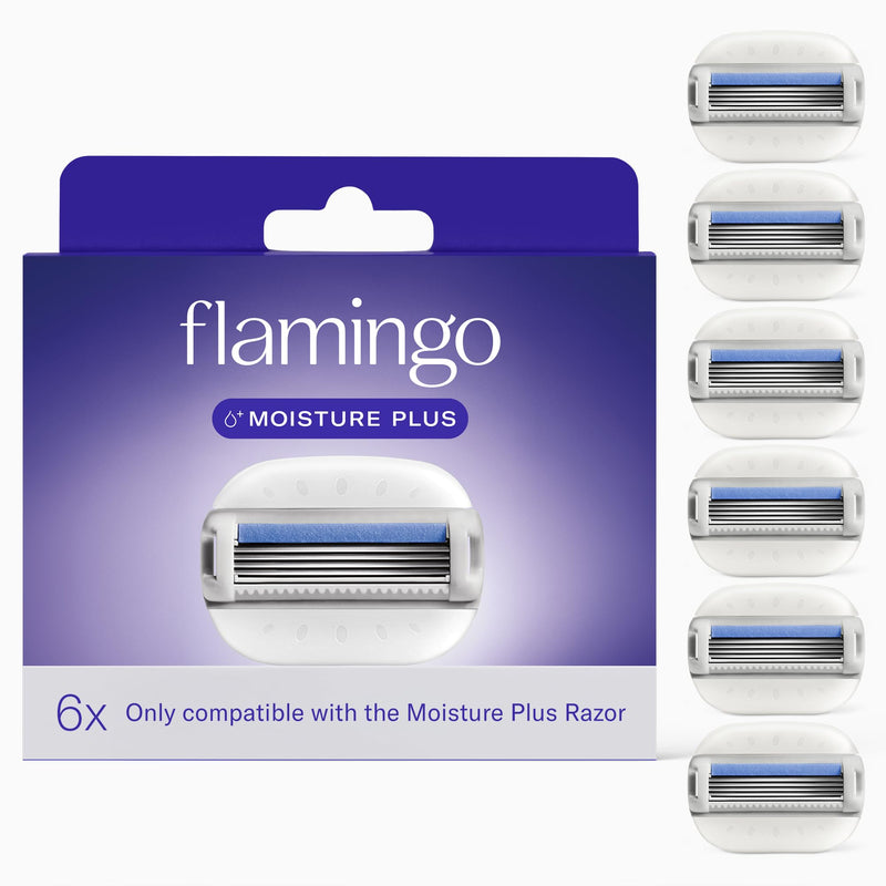 [Australia] - Flamingo Moisture Plus Razor Blades for Women - No Shave Gel Needed - 6 Count - Moisture Plus Razor Blade Refills 