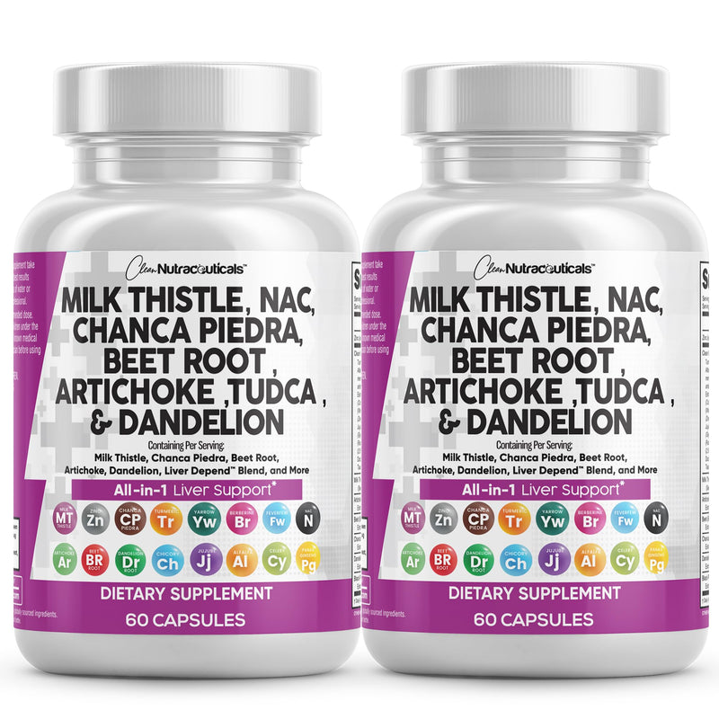 [Australia] - Clean Nutraceuticals Milk Thistle NAC Chanca Piedra Beet Root Artichoke Dandelion Root - Liver Cleanse Supplement Plus TUDCA Choline & Ginger - 2Pack 2 