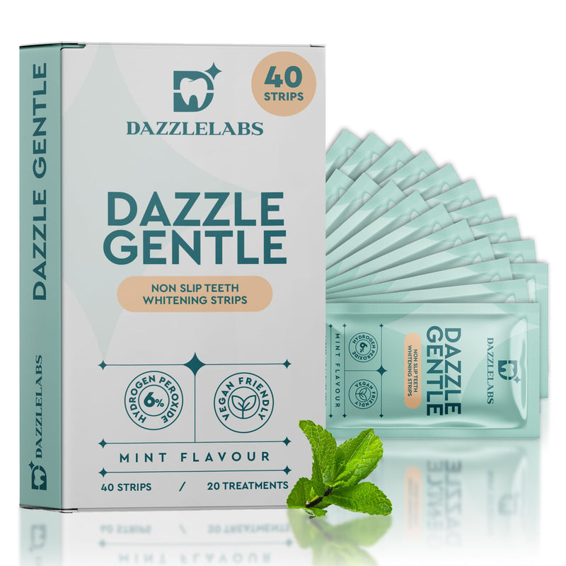 [Australia] - Gentle Teeth Whitening Strips - 20 Pack | Mint Flavor | 6% Hydrogen Peroxide | Sensitive Tooth Stain Remover & Whitener Treatment | Rapid Home Kit for Fast, Professional & Whiter Results Gentle 6% Hydrogen Peroxide 