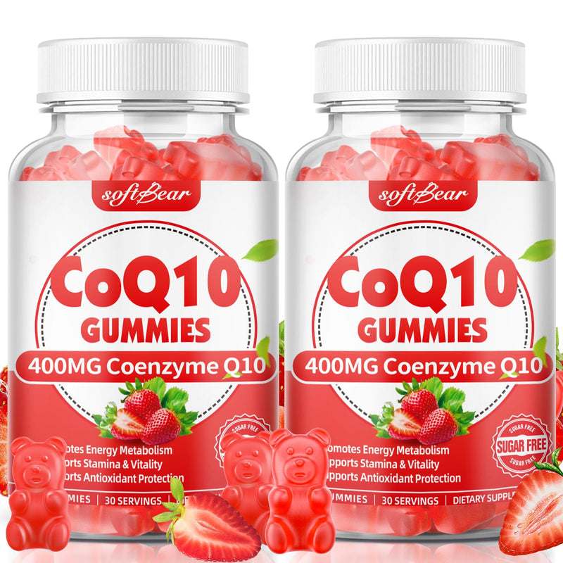 softbear CoQ10 Gummies 400mg Coenzyme Q10 Supplement for Adults, High Absorption coq10 Plus Omega-3, Magnesium, Vitamin B3 & Zinc for Cellular Energy & Antioxidant, Strawberry Flavor 120 Count 60 Count (Pack of 2)