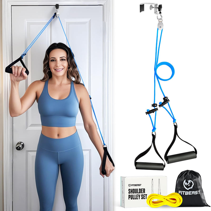 [Australia] - FitBeast Shoulder Pulley for Physical Therapy - Over the Door Pulley for Shoulder Rehab, Shoulder Pulley for Rotator Cuff Recovery and Frozen Shoulder - Durable Nylon Rope and Foam Handles (Blue) Blue 