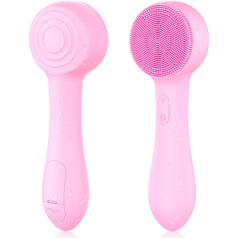 Facial Cleansing Brush Silicone Face Scrubber Waterproof Rechargeable Exfoliator Massage Device for Men & Women, Deep Pore Cleansing, Exfoliating, Removing Blackhead Electric Face Scrub Brush (Pink) Pink