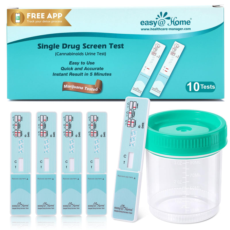 Easy@Home 10 Pack THC Urine Tests with Cup, Marijiuana Drug Screening Test | THC Urine Tests (Cannabinoids Test) for Home Use 50ng/mL + 1 Cup, Urine Drug Testing Kit Track THC Detox #EDTH-114, 90mL Cup