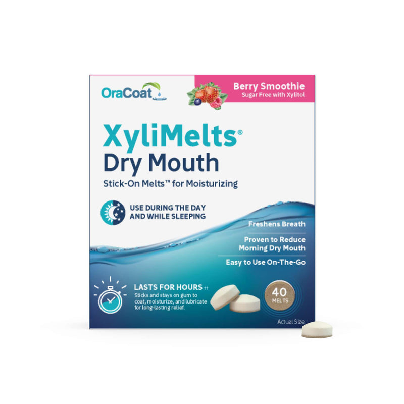 [Australia] - Oracoat XyliMelts for Dry Mouth Night Time or Day - Moisturizing Dry Mouth Adhering Discs, Sugar Free with Xylitol, 40 Count, Berry Smoothie Flavor, 8-Hour Relief 