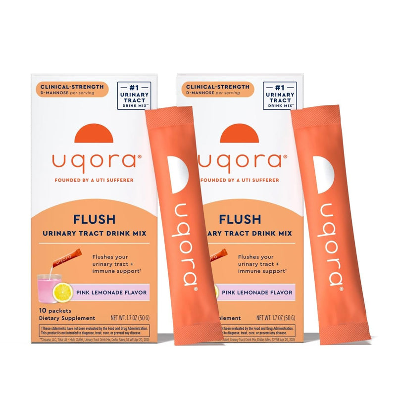 Uqora Flush, Urinary Tract Support, Pink Lemonade, 20 Packets (2 Pack) | Urinary Tract Support* with D-Mannose, Vitamin C, B6, Potassium, Magnesium, and Calcium, Gluten-Free and Vegan 0.17 Ounce (Pack of 20)