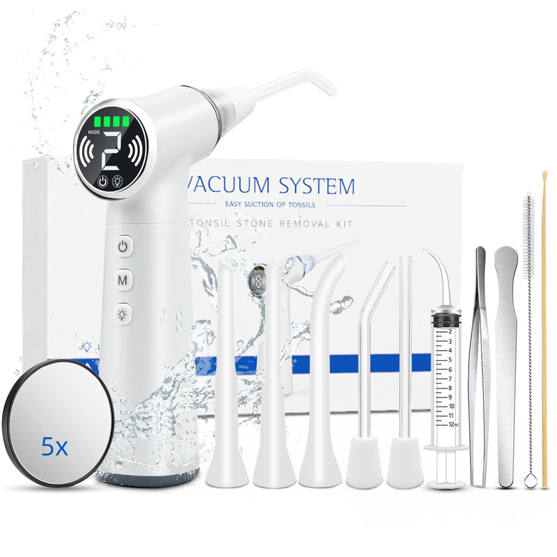 [Australia] - Upgraded Tonsil Stone Remover Tool with Silicone & Glass Probes, 11 in 1 Rechargeable Electronic Tonsil Stone Vacuum with Built-in LED Light, Fight Bad Breath Instant Suction 