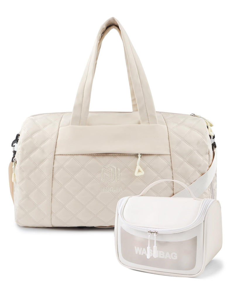 Travel Duffle Bag for Women Weekender Bag Luggage with Toiletry bag Shoe Pocket for Hospital,Gym and Airplane Travel,Beige Beige