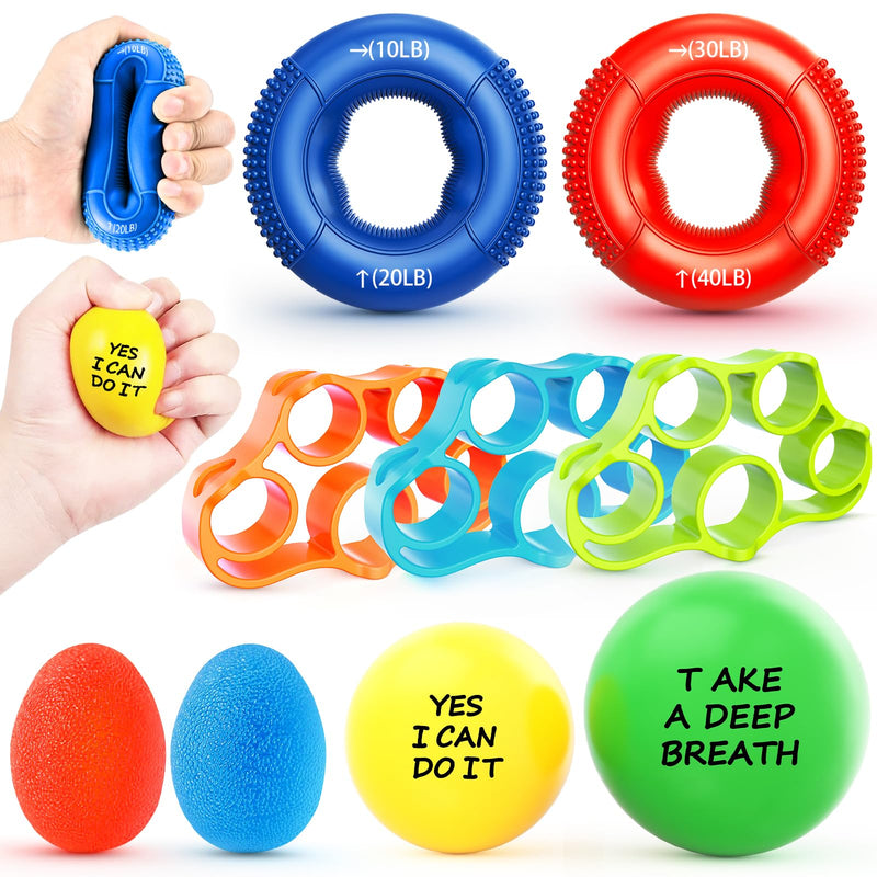 [Australia] - FitBeast Grip Strength Trainer Kit, 9-Piece Hand Strengthening Devices with 3 Finger Exerciser, 2 Dual-Force Forearm Strengthener, Finger Stretchers & Stress Balls for Rehab & Recovery 