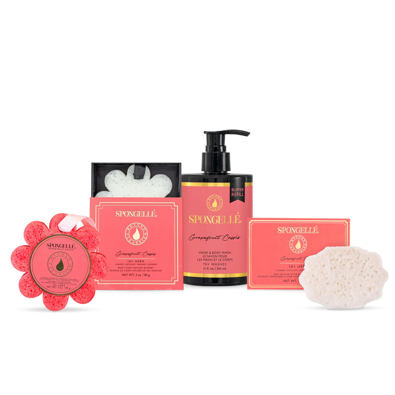[Australia] - Spongelle Grapefruit Cassis Pedi Buffer, Body Scrubber and Refill Hand & Body Wash Bundle 