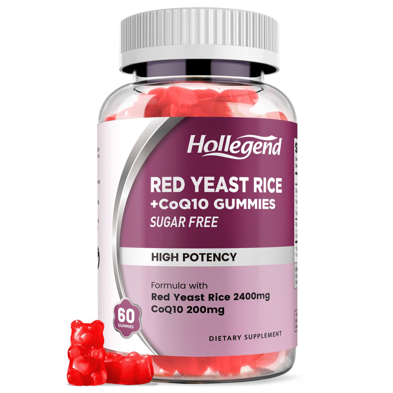 [Australia] - Red Yeast Rice with Coq10 Gummies Sugar Free, Organic Red Yeast Rice 2400mg for Cholesterol Lowering Supplements, Enhanced with Coenzyme Q10 200mg for Heart Health Support, 60 Counts 